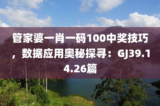 管家婆一肖一码100中奖技巧，数据应用奥秘探寻：GJ39.14.26篇
